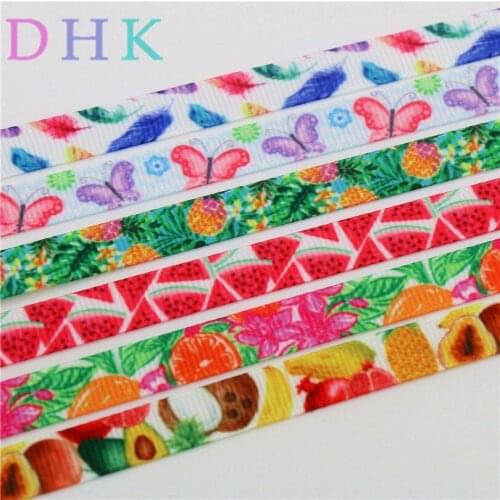 DHK 3/8'' Free shipping feather fruits butterfly printed grosgrain ribbon Accessory hairbow headwear DIY decoration OEM 9mm S739