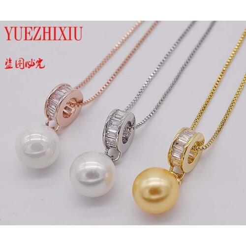 Elegant sweet round shell mother of shell Pearl Natural Zircon Pendant Necklace classic charmin gorgeous jewelry