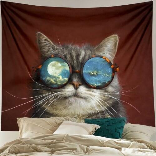 Cat with glasses Tapestry Boho Room Decor Hanging Cloth Home Decoration Wall Hanging Background Hippie Tapestries
