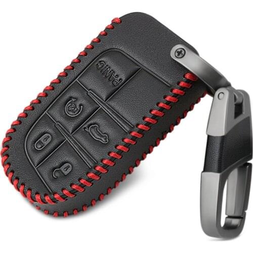 Leather Car Key Cover Case Keychain For Jeep Grand Cherokee Chrysler 300C Renegade Fiat Freemont 2018 2019 Protector Accessorie