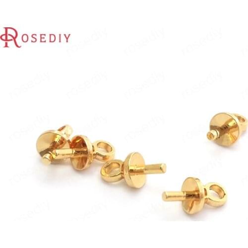 20PCS 3MM 4MM 5MM 24K Gold Color Plated Brass Half hole Pearl Beads Connect Charms Beads Caps High Quality Jewelry Findings