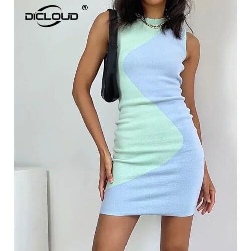 Summer 2021 Bodycon Knit Dress Women Street Hot Fashion Mini Dresses Girls Sleeveless Tank Beach Dress Ladies Sexy Party Vestido