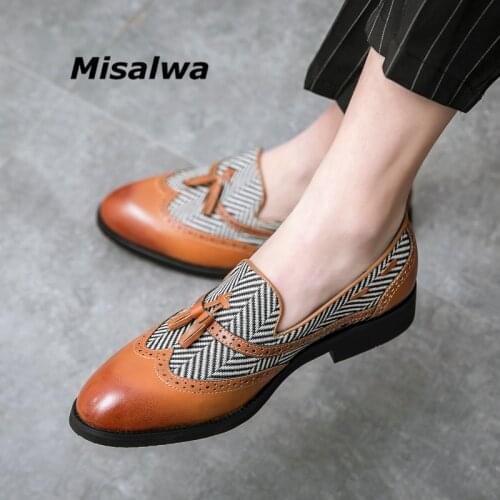 Misalwa Pretty Fashion Men Oxford Shoes Big Size 38-48 Semi-formal Mens Dress Shoes Red Brown Wedding Party Menswear Shoes CHIC