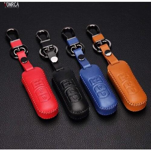 Fashion Mens Car Key Case for Mazda Leather 3 Alexa Mazda 6 Atenza 3 Button Remote Control Smart Key Cover Case protect shell