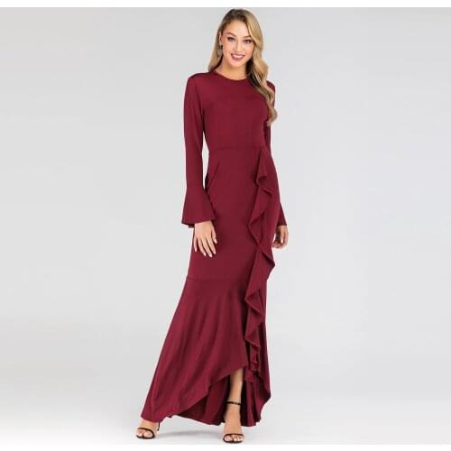 Muslim Abaya Fishtail Maxi Dress Ruffled Irregular Vestidos Long Robe Gowns Kimono Ramadan Eid Islamic Elbise Worship Service