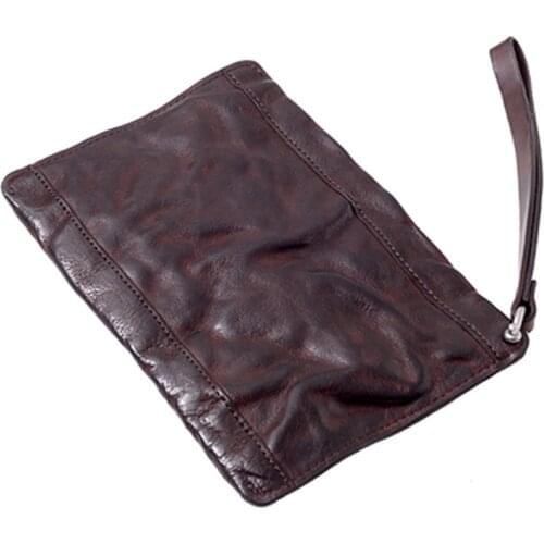 Original handmade first layer cowhide wallet mens ultra-thin retro old fashion clutch leather mobile phone bag