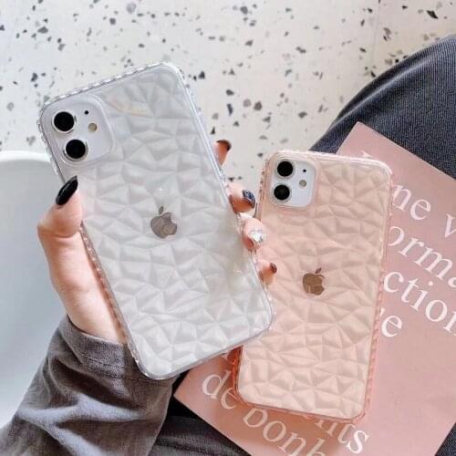 Soft Diamond Pattern Phone Case For iPhone 11 12 Pro Max XS X XR 7 8 Plus SE 2020 Mini Shockproof Transparent Back Cases Cover