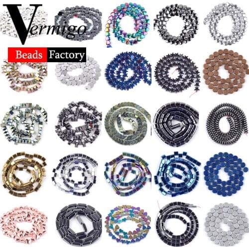 Natural Mix Gem Stone Hematite Minerals Beads Heart Shape Square Cuboid Beads For Jewelry Making Diy Bracelet Accessories 15inch