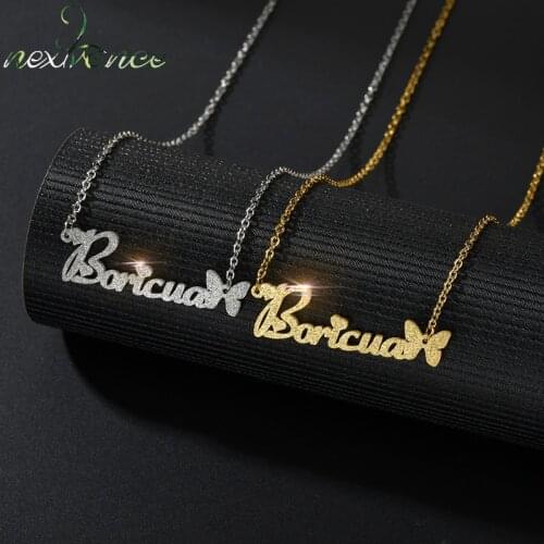 Nextvance Butterfly Customized Name Frosted Necklace Personalized Pendant Creative Stainless Steel Chain for Women Gift Jewelry