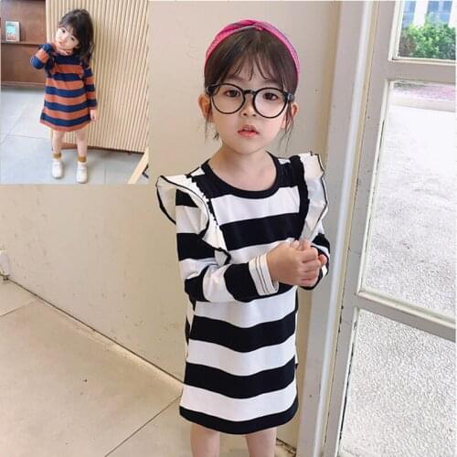 New Arrival 2020 Spring Fashion Stripe Girls Dresses Baby Girls Elegant Dresses Cotton Kids Casual Dresses for Girls, #8481