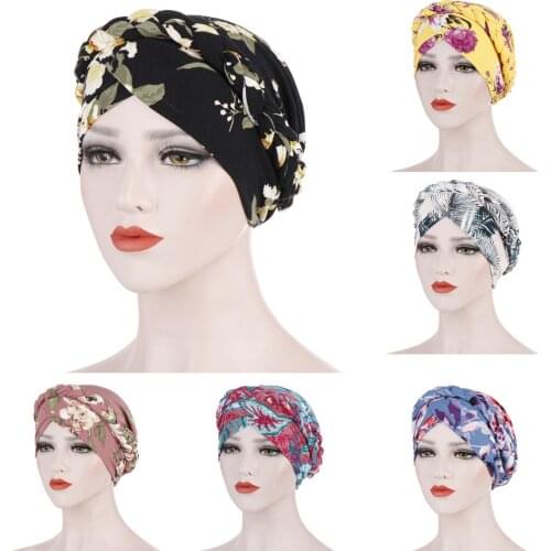 Beanies Hijabs Women Floral Braid India Hat Muslim Ruffle Cancer Chemo Beanies Turban Wrap Cap Кепка Женская Dropshipping