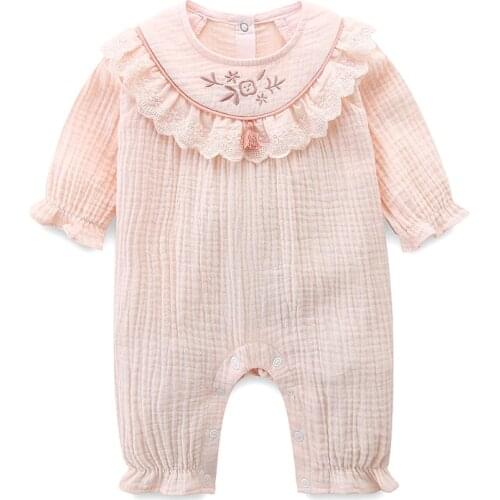 Newborn Baby Clothes Solid Color Baby Rompers Cotton Long Sleeve Embroidery Toddler Infant Clothing 0-18 Months