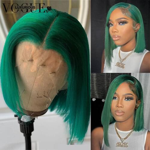 Dark Green Colored Bob Wig Ginger Short Bob Lace Front Wigs 5x5 Lace Closure Wig Brazilian Lace Front Human Hair Wigs For Women