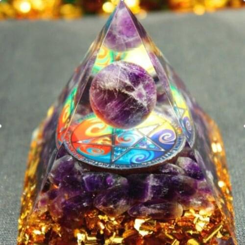 Tree Of Life Pyramid Amethyst Peridot Healing Crystal Energy Pyramid EMF Protection Meditation Reiki Chakra Home Gift Decoration