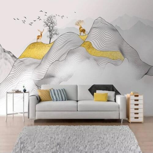 Custom 3D Photo Wallpaper Mural New Chinese Style Abstract Ink Lines Smoke Landscape Elk Wall Art Painting Wallpaper Living Room