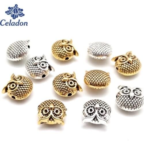 Promotion! 10pcs 13*13 Vintage Charms Owl Head Beads DIY Zinc Alloy Spacer Beads For Jewelry Making Bracelet Accessoires