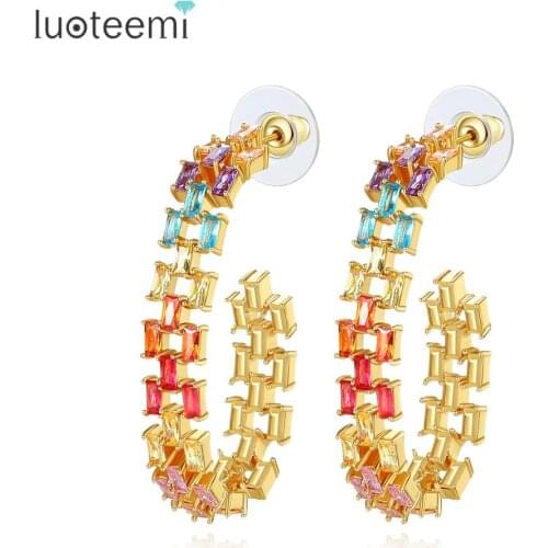 LUOTEEMI Rainbow Color Stud Earrings for Women 2020 Cubic Zircon Jewelry Boucle D'Oreille Femme Party Accessories Christmas Gift