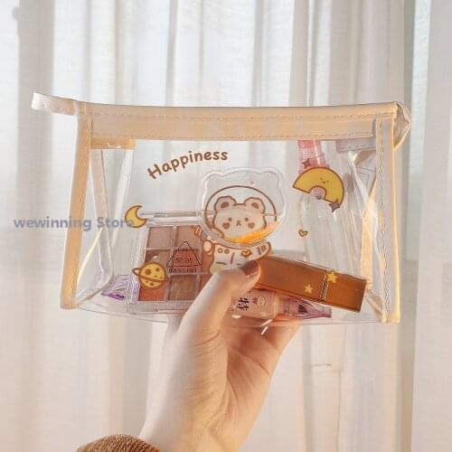 Cute Transparent PVC Waterproof Pencil Bag Student Kawaii Pencil Case School Office Supplies Stationery Organizer Large Capacity