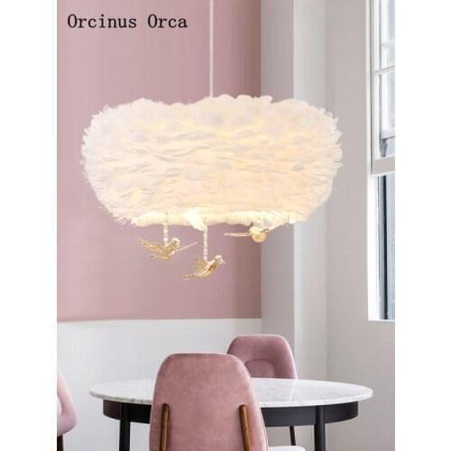 Nordic Cartoon Crystal Bird Feather Chandelier Childrens Room Bedroom Modern Simple Dream LED White Feather Chandelier