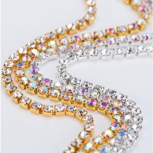Taidian SS8 SS6Silver Metal Rhinestone Cup Chain Crystal AB Rhinestone Banding rolls 10yards/lot