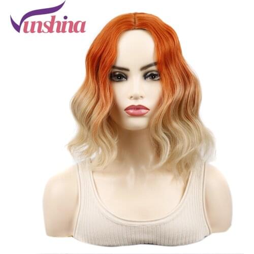 Vunshina Short Synthetic Fringe Bob Wig Colorful Orange Blonde Ombre Natural Wavy Realistic Cospaly Wigs With Bangs For Women