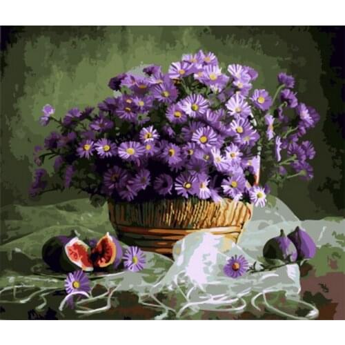 Frameless painting by numbers wall decor diy picture oil painting on canvas for home decor 4050 purple daisy bascket