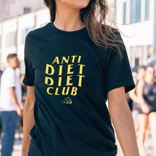 Anti Diet Diet Club Black T Shirt Women Funny Letters Printed Summer Cotton Short-sleev Tops Hipster Streetwear Male Tee