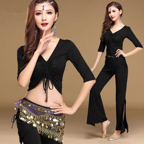 2018 New Women Dancewear Belly Dance Clothing for Practice Bellydance Outfits 3 Pieces Top Belt Pants Modal Costumes Sets