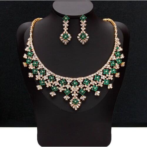 Bride Talk Crystal Cubic Zirconia Women 4 colors of zircon are available Wedding Banquet 2PCS Jewelry Sets Necklace and Earring