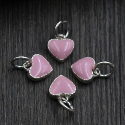 925 Sterling Silver Sweet Pink Heart Charms Women Ornament Stereo Necklace Silver Dangle Pendants DIY Fancy Jewelry Making