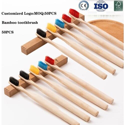 Customizable Adult Environmental Bamboo Toothbrush 50pcs For Oral Care Teeth Cleaning Eco Friendly Zero Waste Wooden Vegan Produ