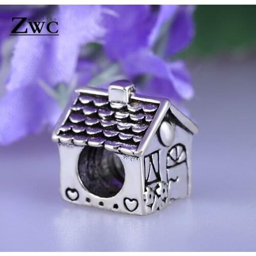 ZWC Fashion Silver Color House Big Hole Beaded Bracelet Pendant For Women Men Personality Retro DIY Bracelet Accessories Jewelry