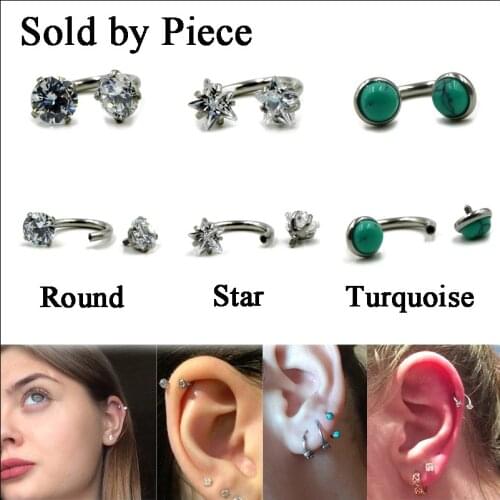 1PC Crystal Zircon Internally Thread Circular Barbell Horseshoe Ring Ear Cartilage Helix Nose Septum Lip Labret Ring Jewelry 16g