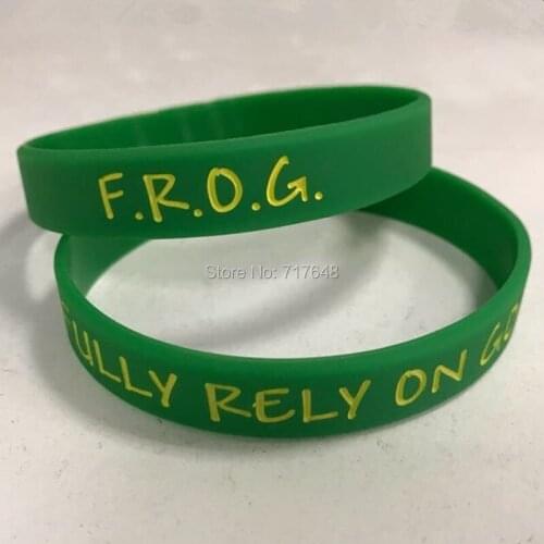 100pcs FULLY RELY ON GOD F.R.O.G. wristband silicone bracelets free shipping by ePacket A