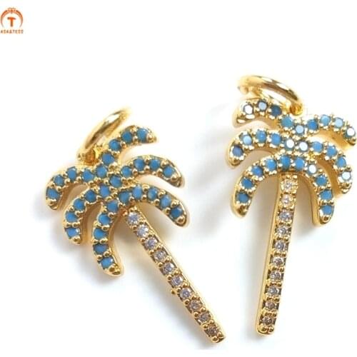 5pc Cubic zircon Gold Coconut Tree Pendant Necklaces For Wome Charm Jewelry Micro Pave Exquisite Coconut Tree Pendant Jewelry