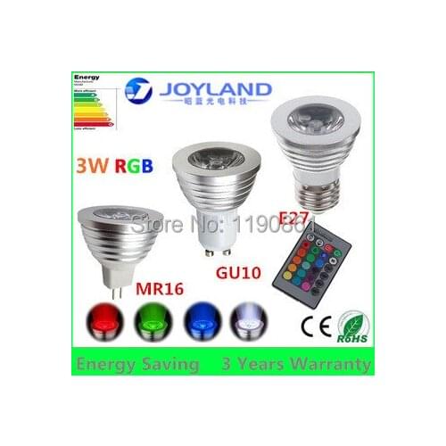 Free shipping 12V MR16 RGB LED Bulb 3W Spot Light 16 Color Changing +IR Remote Warranty 2 years CE& RoHS