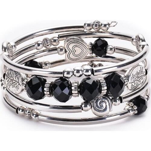 Shiny Bright Multi-faceted Black Crystal Multi-layer Fashion Charms Women Dainty Bracelet Bangle For Girls Gift