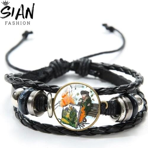 SIAN Anime Brahma Bracelelt Vintage Glass Cabochon Leather Bracelets Fashion Hand-Knitted Multi-Layer Leather Wristband For Kids