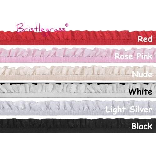 BRISTLEGRASS Wholesale 50 Yard 5/8" 15mm Shiny Frilly Ruffled Lace Trim Elastic Spandex Band Kids Headband Bridal Wedding Sewing
