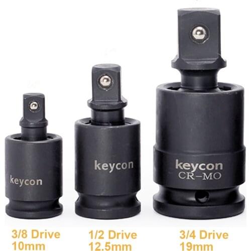 Black Impact Universal Joint Socket Swivel Set, 3 Piece, Cr-Mo 3/8, 1/2, 3/4 Inch Drive