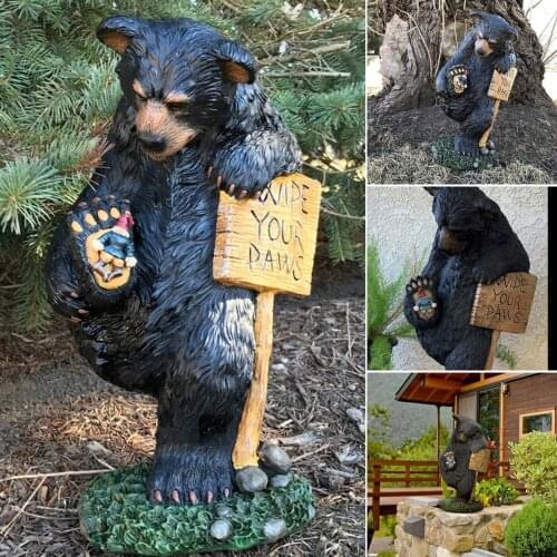 Black Wipe Your-Paws Bear Statue Gnomes Garden Statue Creative Funny Resin Decor Outdoor Yard Art Lawn Patio Garden Decoration
