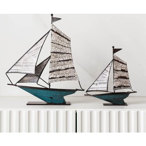 Home Decor Accessories Creative Mediterranean Accessory for Living Room Sailboat Model Ornaments Wrought iron Retro Black Pearl