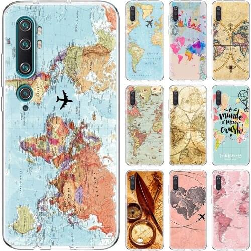 World Map Travel Soft Phone Case for Xiaomi Mi Note 10 A2 8 10T Lite 10 Pro 5G 9T CC9 CC9E Poco X2 C3 X3 Cover Shell