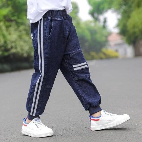 New Kids Clothes Toddler Pants Boys Jeans Infant Baby Boys Denim Pants Side Striped Jeans Boy Casual Trousers Child 2 3 6 12 Age