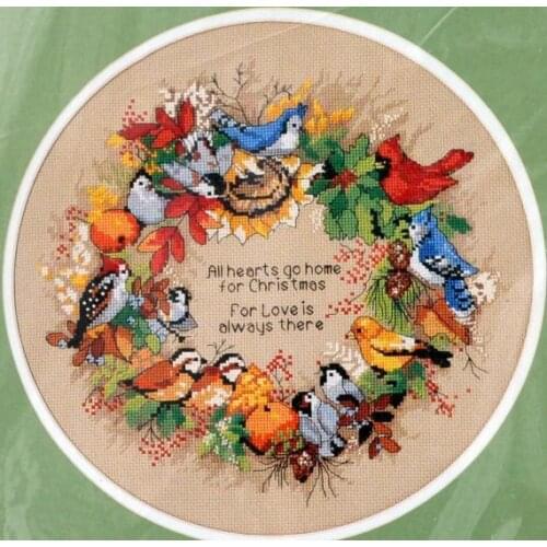 FF WY Top Quality Beautiful Lovely Counted Cross Stitch Kit All Hearts Go Home For Christmas Love Flower Bird Wreath dim 08413