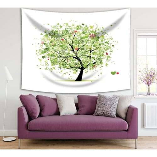 Tapestry Heart Shaped Leaves Love Tree Nature Life Joyful Decorative Fun Artwork Printed Green Black