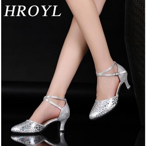 HROYL Dance Shoes Latin Tango Ballroom Jazz for Women Girls Ladies 3.5/5.5CM Heels With Rubber Sole Gold/Silver Dropshipping