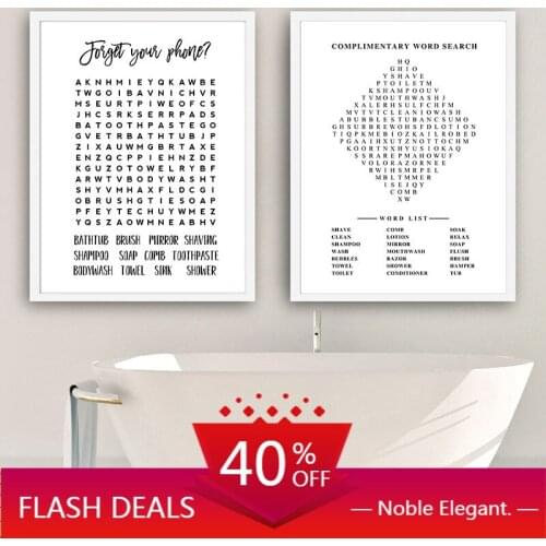 Canvas Painting Black White Minimalist Bathroom Wall Art Poster Sign Bathroom Word Search Wall Print Picture for Washroom Decor