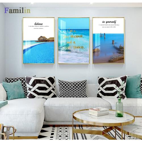 Sea Waves Landscape Canvas Poster Nordic Style Inspirational Wall Art Print Painting Decoration Picture Scandinavian Home Décor