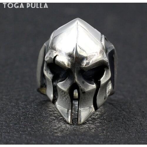 Vintage 316L Stainless Steel Spartan Warrior Helmet Skull Ring Mens Cool Spartan Mask Motorcycle Biker Ring Punk Gothic Jewelry